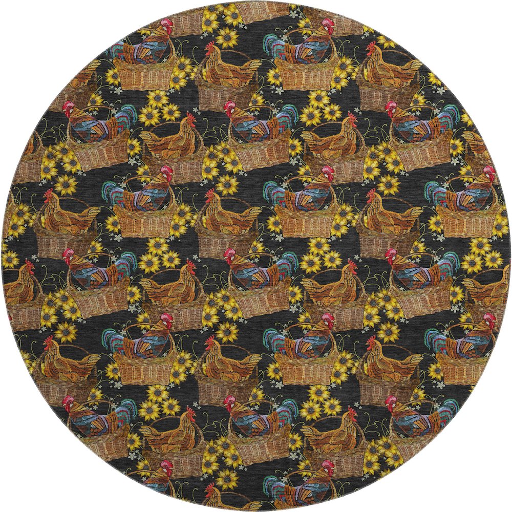 Premium Machine Washable Mayfield  Midnight 8' x 8' Round Rug. Picture 1