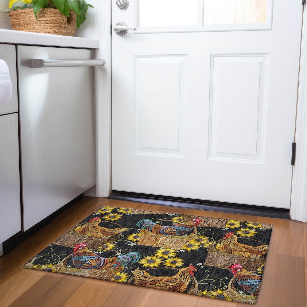 Premium Machine Washable Mayfield  Midnight 1'8" x 2'6" Rug. Picture 5