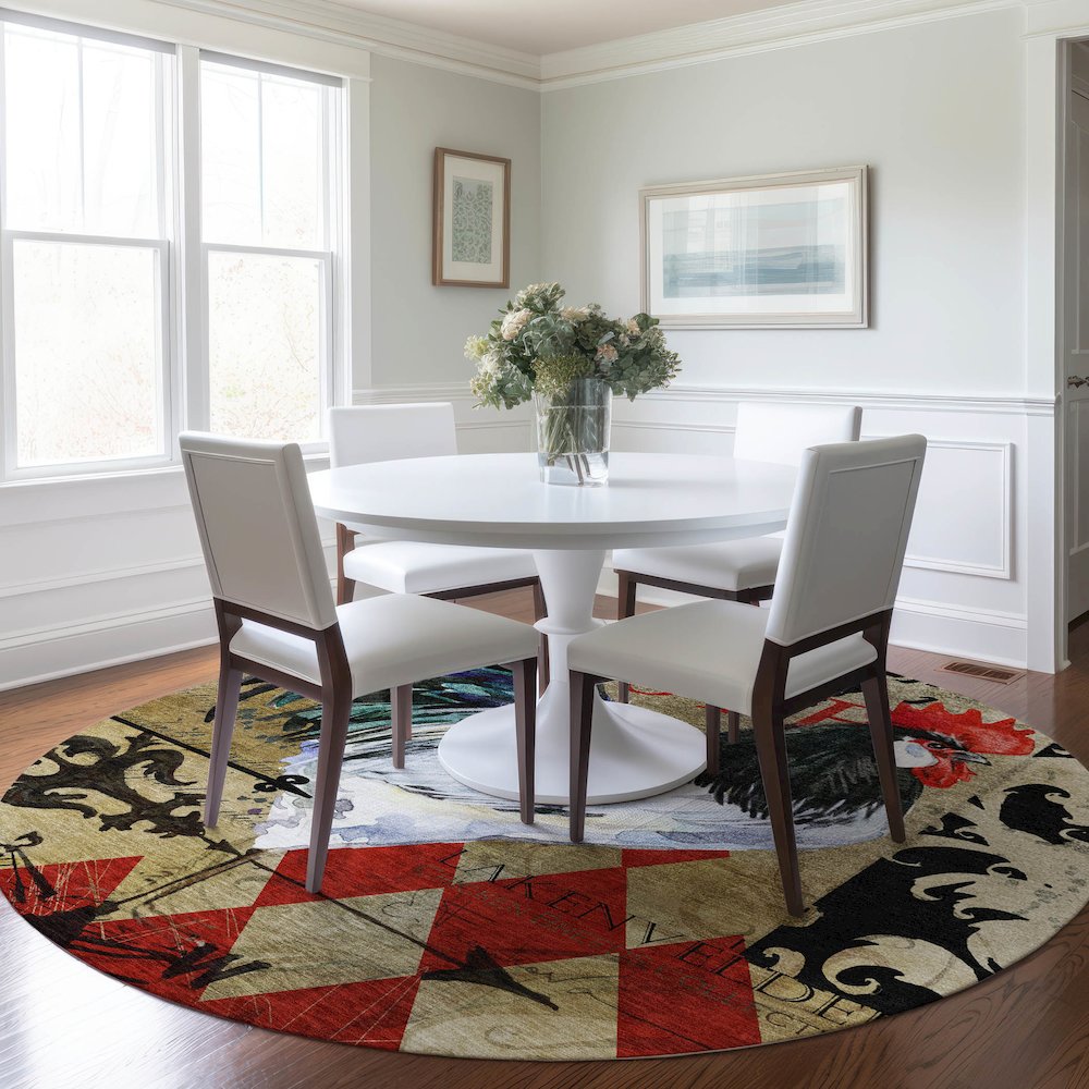 Premium Machine Washable Mayfield  Midnight 8' x 8' Round Rug. Picture 5