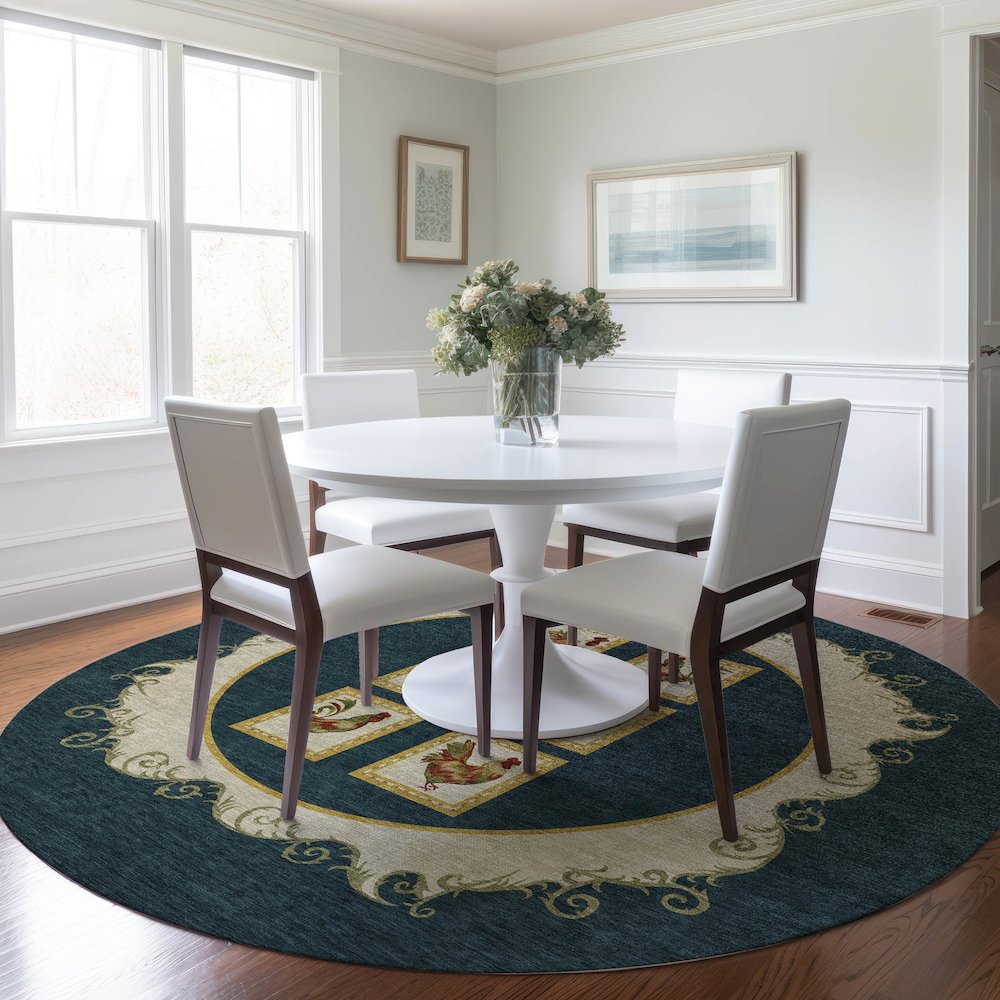 Premium Machine Washable Mayfield  Midnight 8' x 8' Round Rug. Picture 5