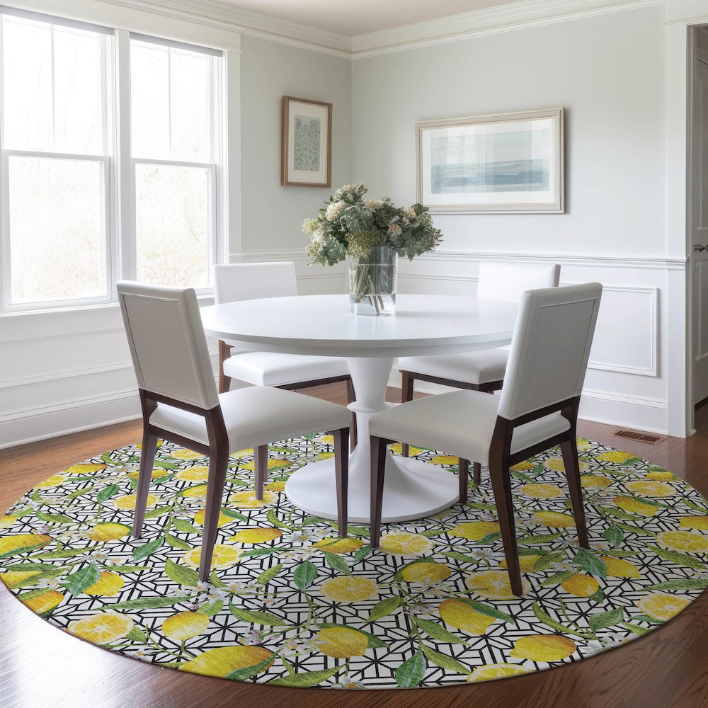 Premium Machine Washable Mayfield  Yellow 8' x 8' Round Rug. Picture 5