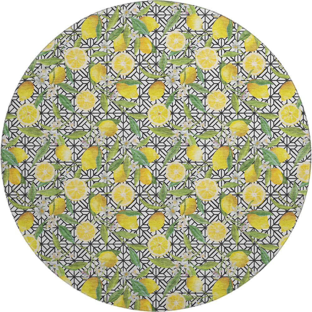 Premium Machine Washable Mayfield  Yellow 8' x 8' Round Rug. Picture 1