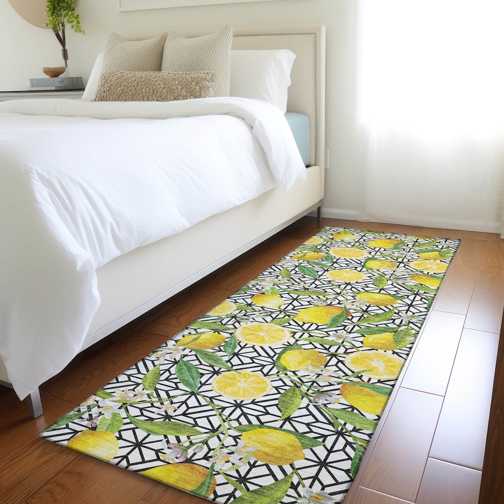 Premium Machine Washable Mayfield  Yellow 2'3" x 7'6" Runner Rug. Picture 5