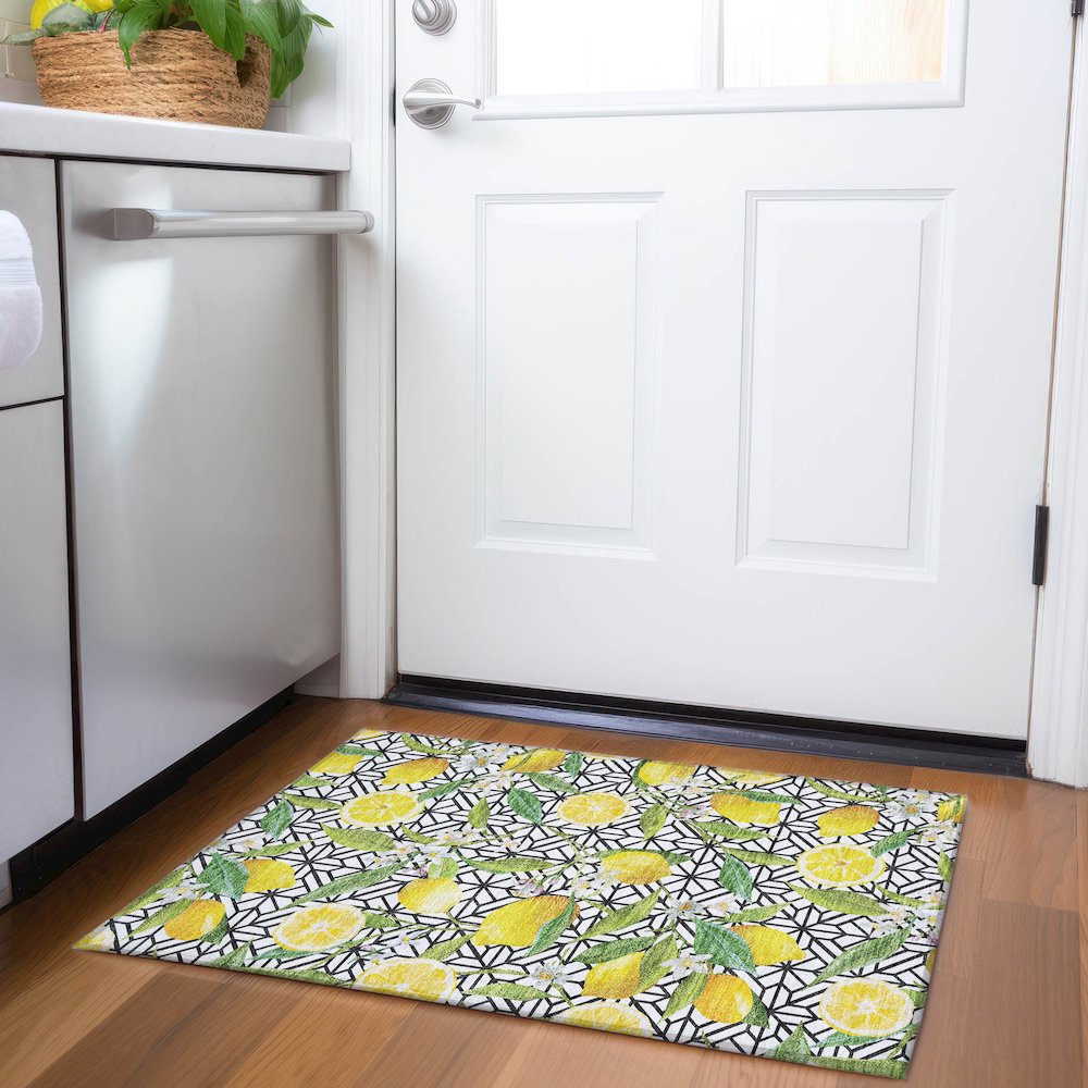 Premium Machine Washable Mayfield  Yellow 1'8" x 2'6" Rug. Picture 5