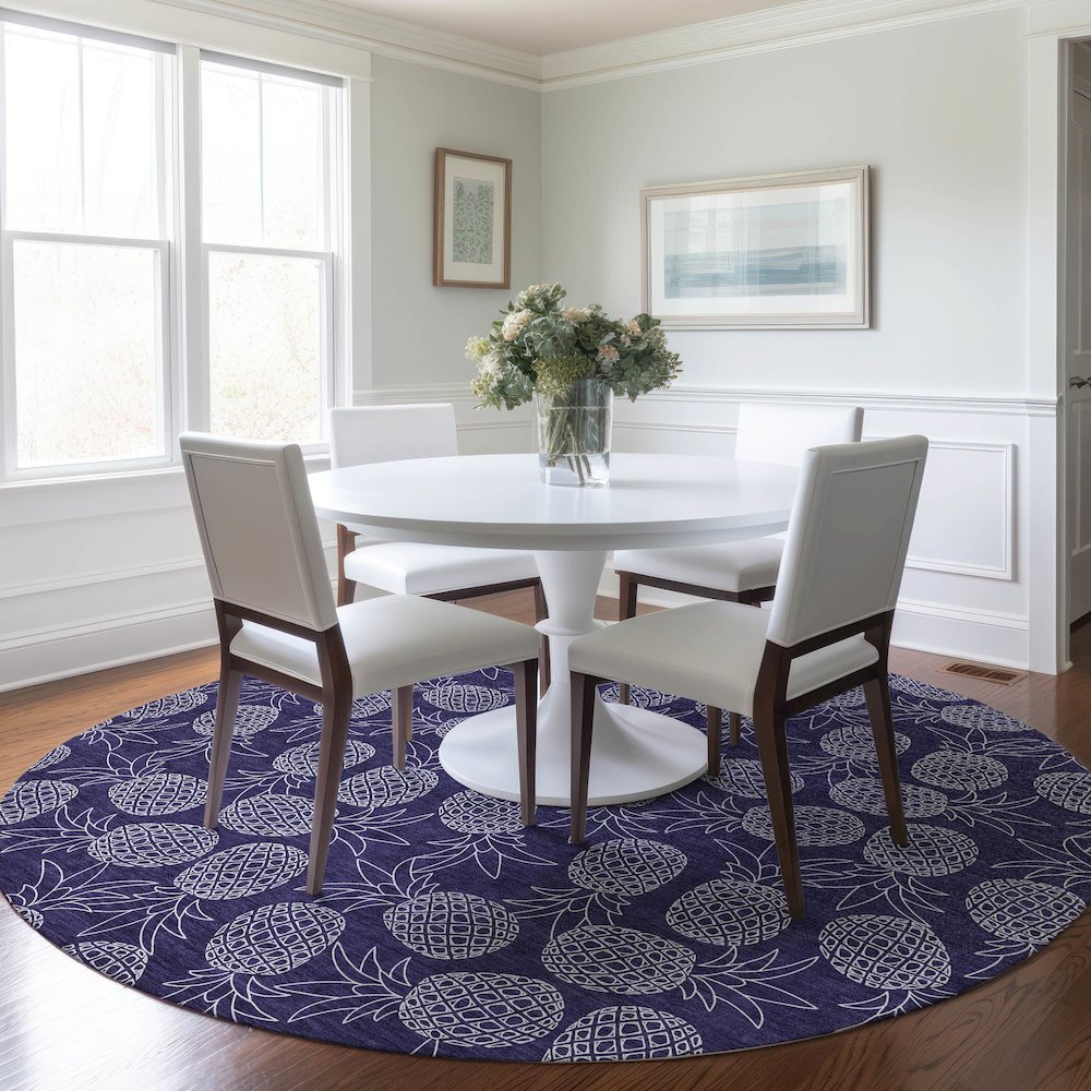 Premium Machine Washable Mayfield  Blue 8' x 8' Round Rug. Picture 5