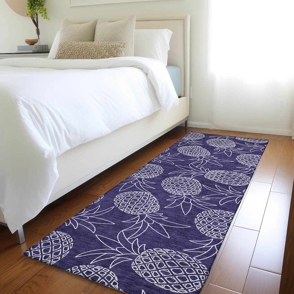 Premium Machine Washable Mayfield  Blue 2'3" x 7'6" Runner Rug. Picture 5