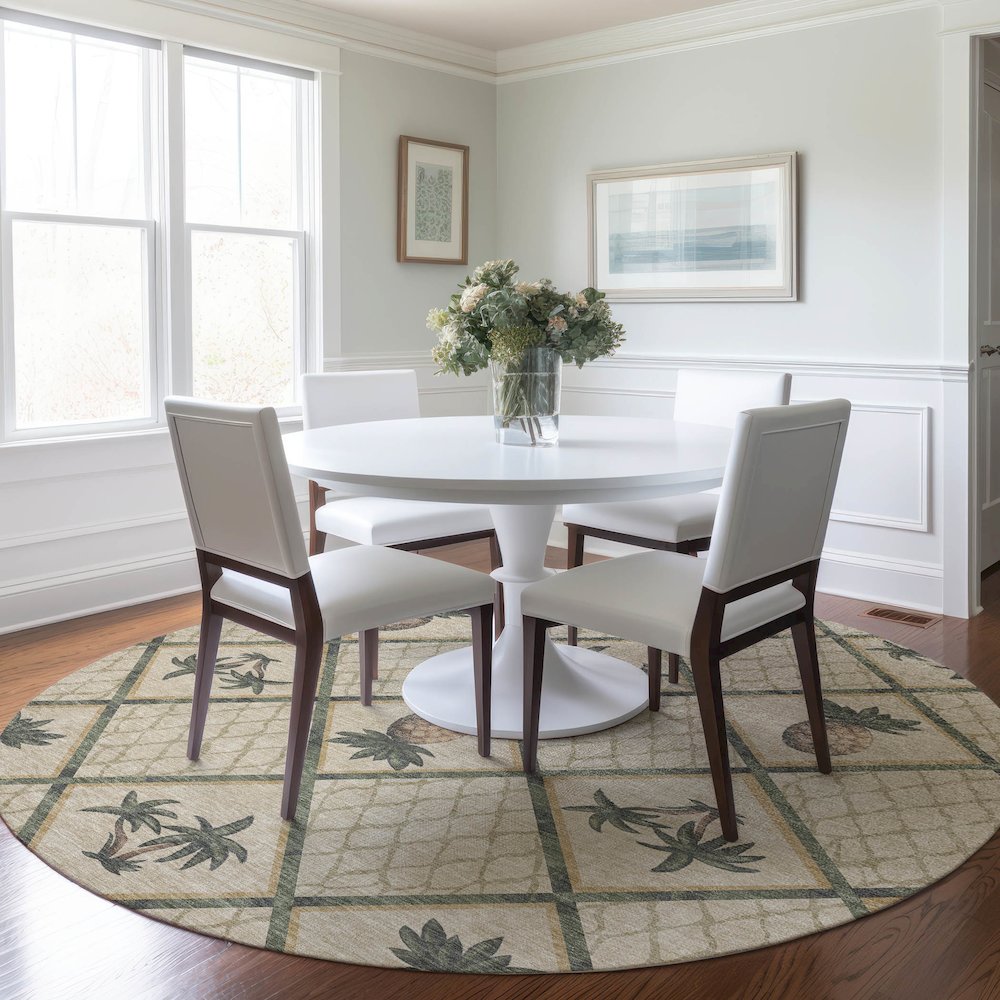 Premium Machine Washable Mayfield  Palm 8' x 8' Round Rug. Picture 5