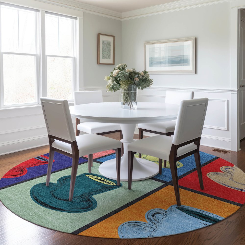 Premium Machine Washable Mayfield  Kaleidoscope 8' x 8' Round Rug. Picture 5