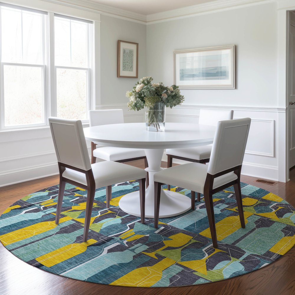 Premium Machine Washable Mayfield  Blue 8' x 8' Round Rug. Picture 5