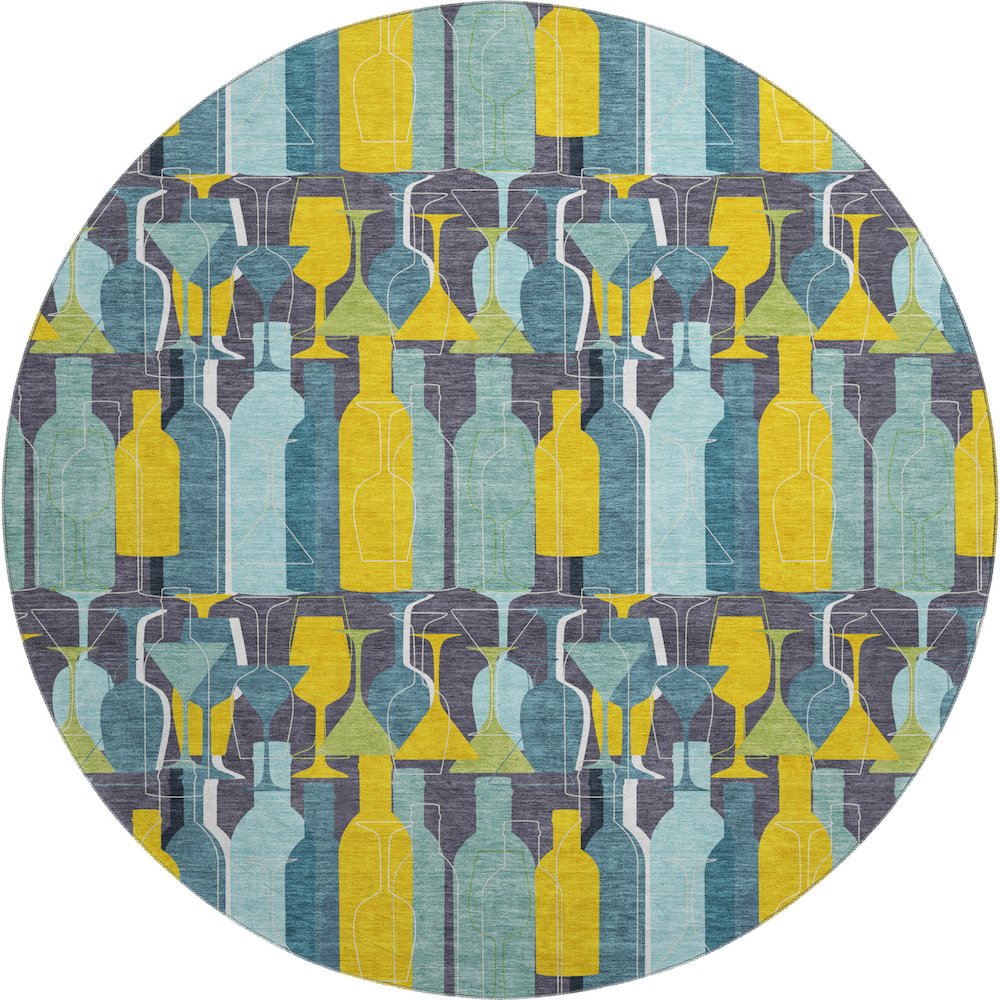 Premium Machine Washable Mayfield  Blue 8' x 8' Round Rug. Picture 1