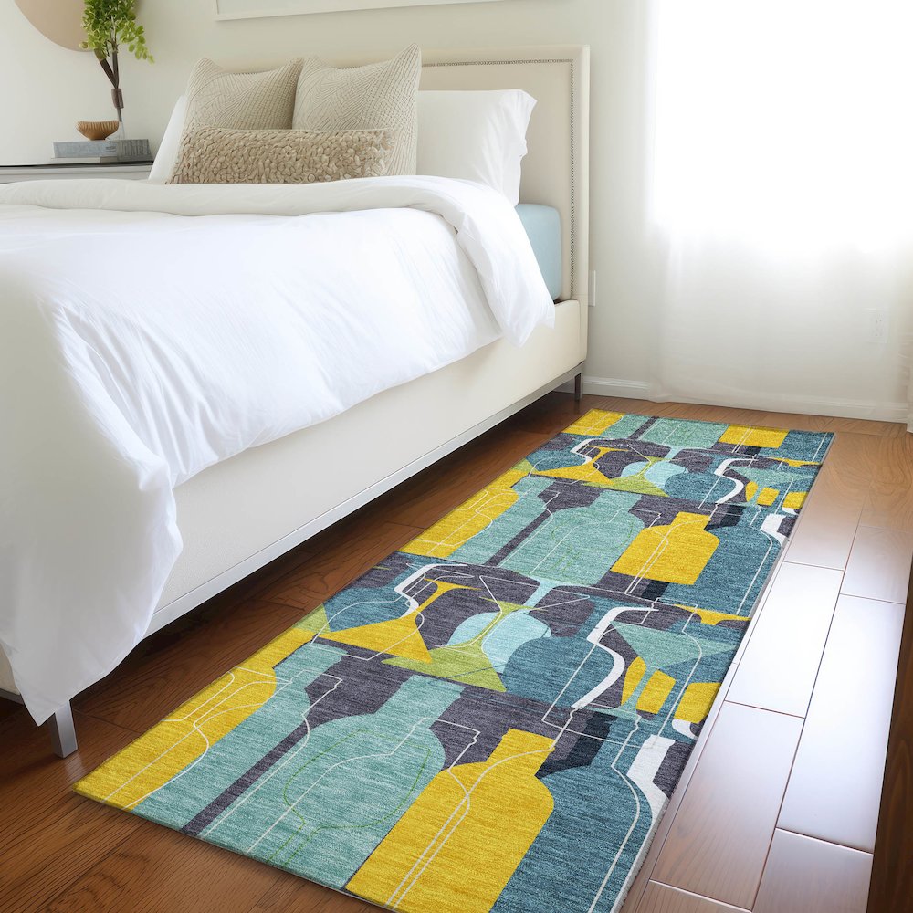 Premium Machine Washable Mayfield  Blue 2'3" x 7'6" Runner Rug. Picture 5