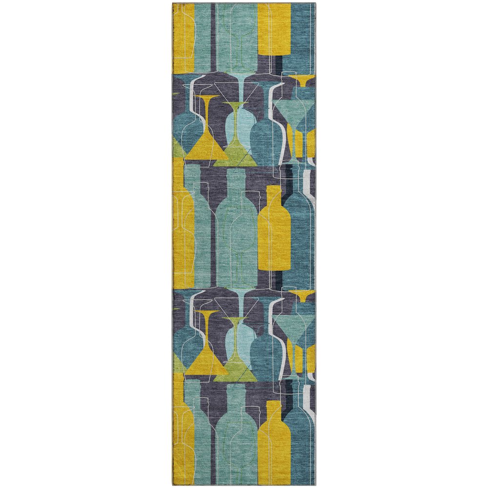 Premium Machine Washable Mayfield  Blue 2'3" x 7'6" Runner Rug. Picture 1