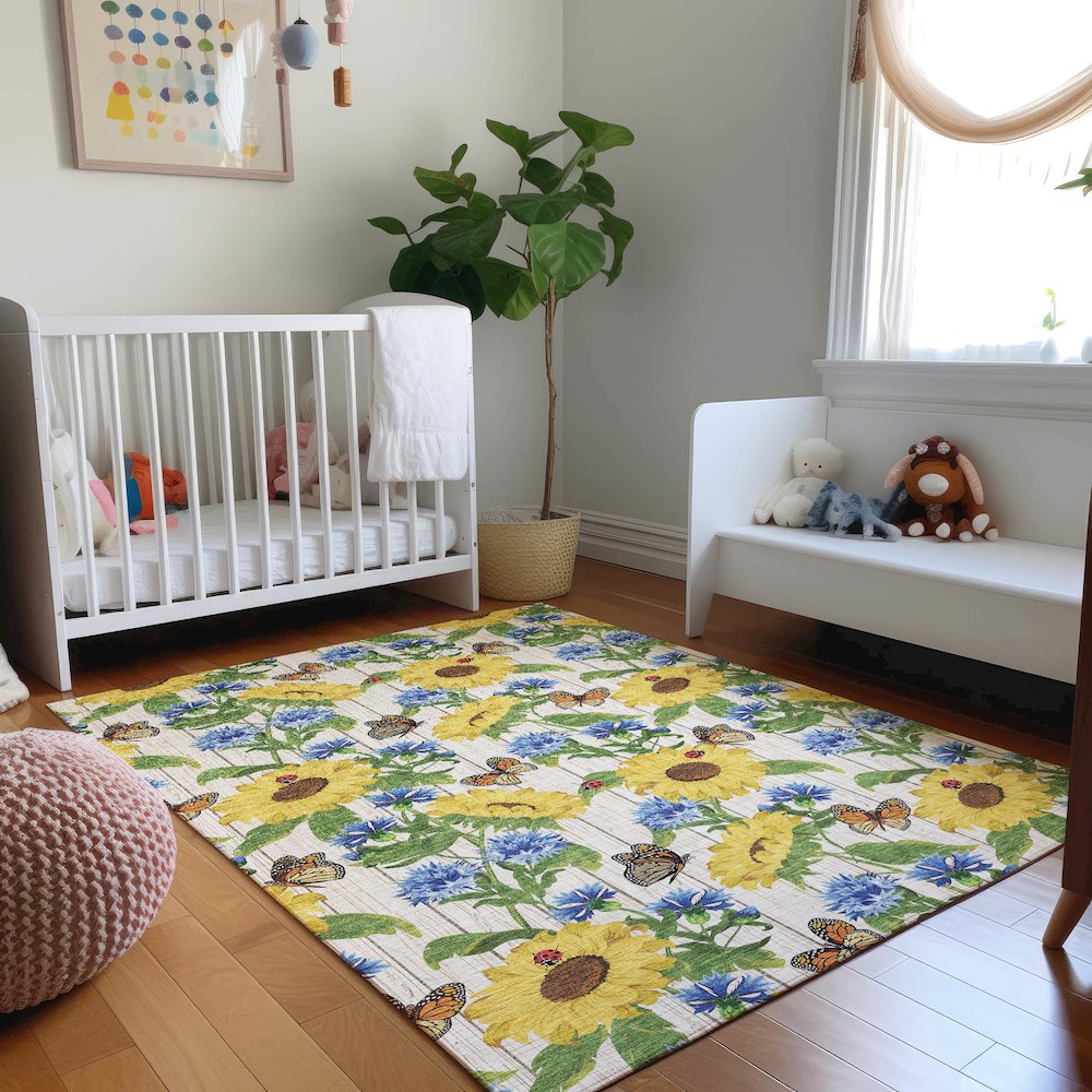 Premium Machine Washable Mayfield  Yellow 2'6" x 3'10" Rug. Picture 5