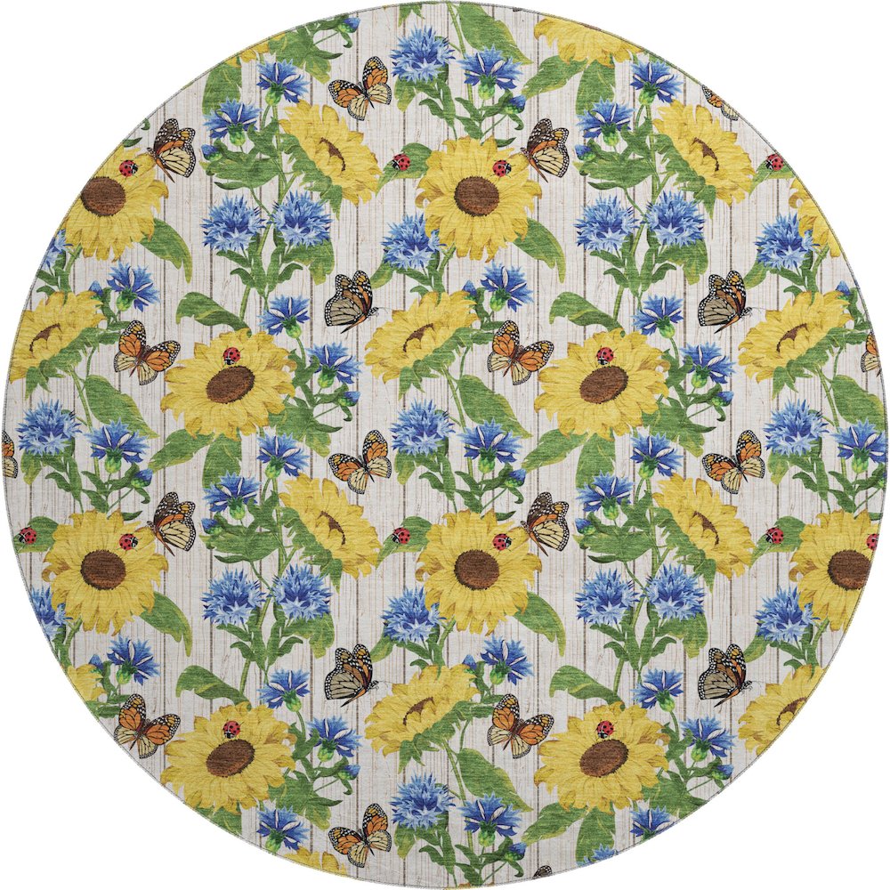 Premium Machine Washable Mayfield  Yellow 8' x 8' Round Rug. Picture 1
