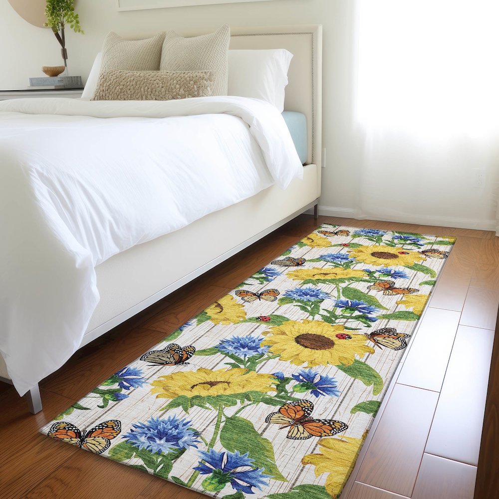 Premium Machine Washable Mayfield  Yellow 2'3" x 7'6" Runner Rug. Picture 5