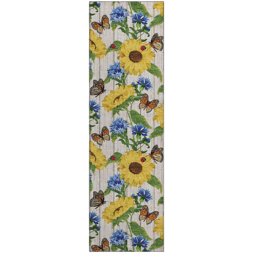Premium Machine Washable Mayfield  Yellow 2'3" x 7'6" Runner Rug. Picture 1