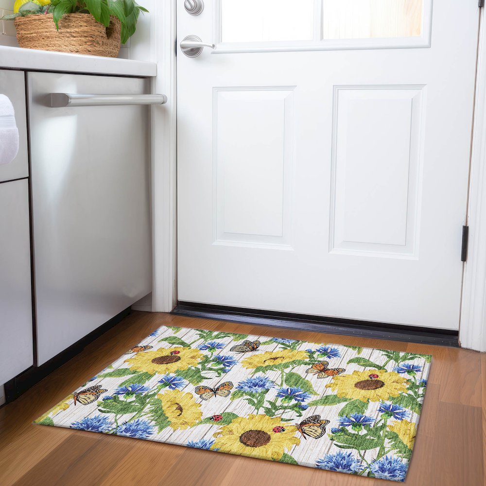 Premium Machine Washable Mayfield  Yellow 1'8" x 2'6" Rug. Picture 5