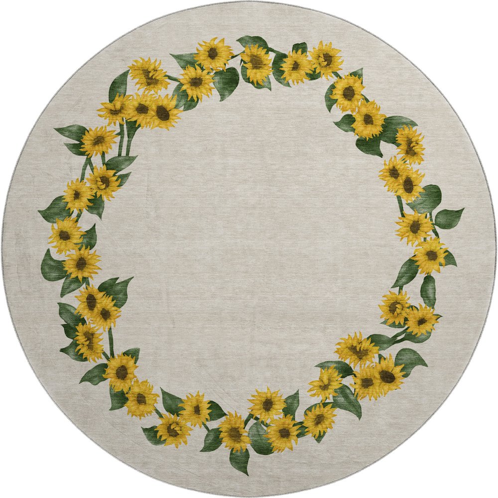 Premium Machine Washable Mayfield  Yellow 8' x 8' Round Rug. Picture 1