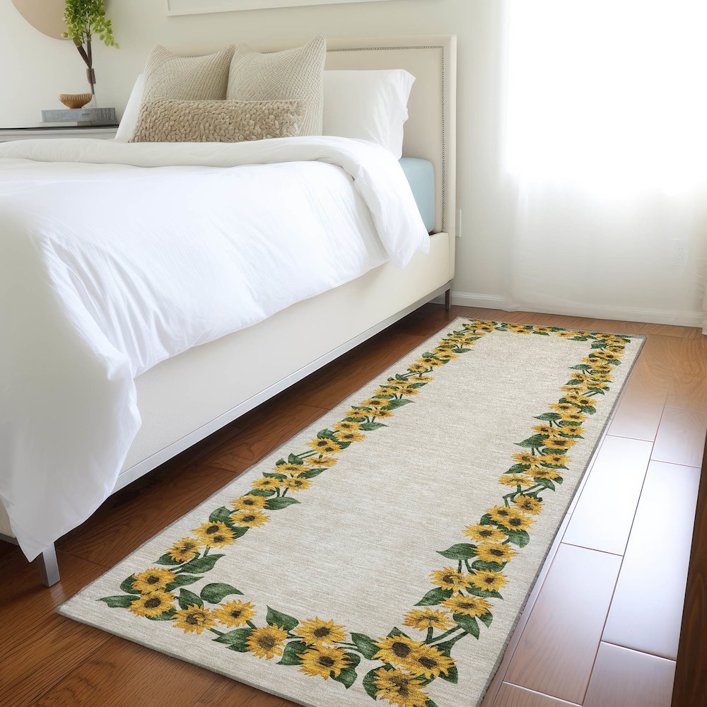 Premium Machine Washable Mayfield  Yellow 2'3" x 7'6" Runner Rug. Picture 5