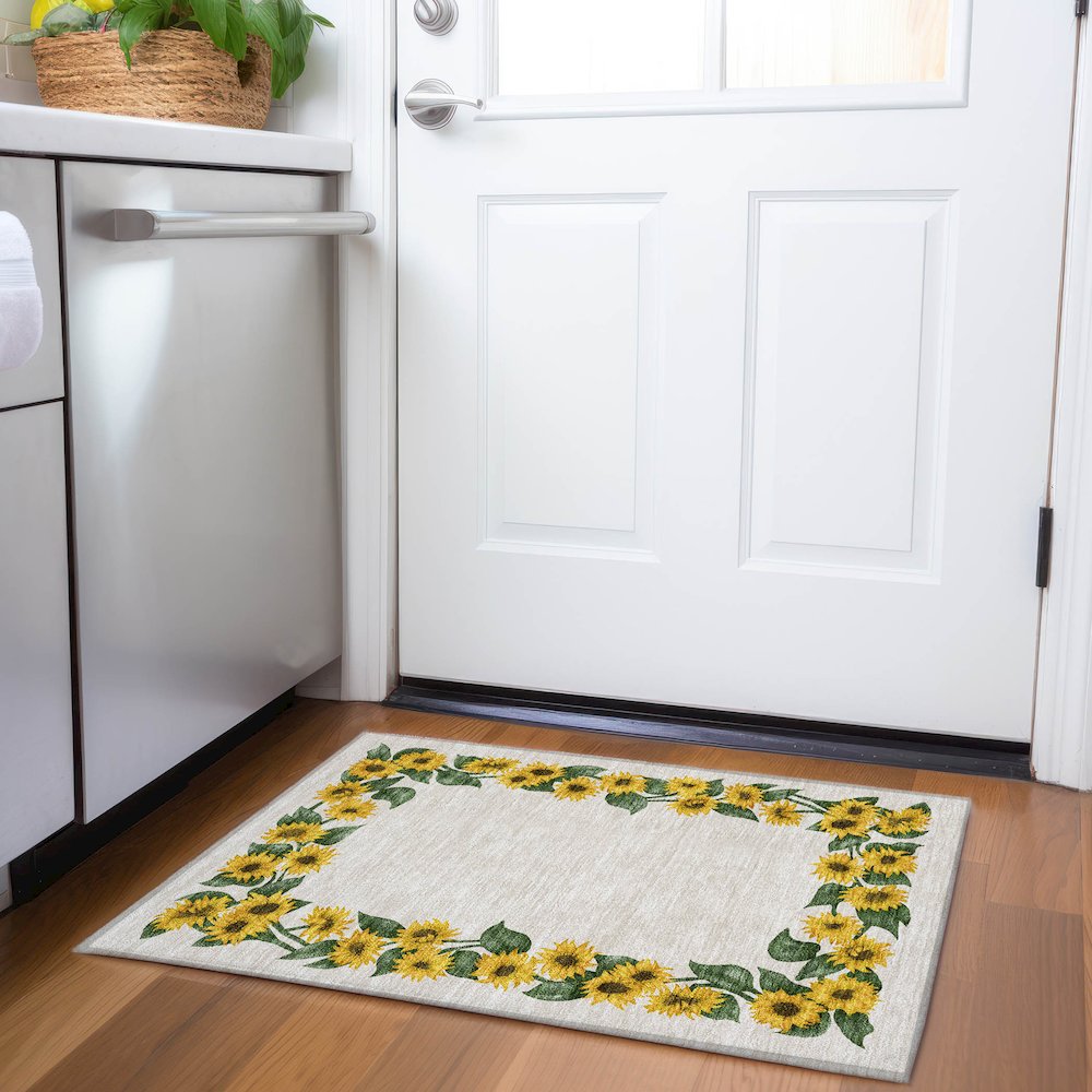 Premium Machine Washable Mayfield  Yellow 1'8" x 2'6" Rug. Picture 5