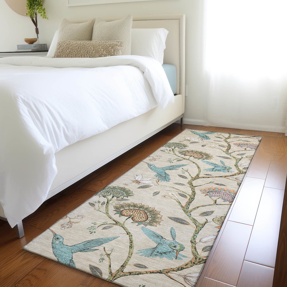 Premium Machine Washable Mayfield  Beige 2'3" x 7'6" Runner Rug. Picture 5