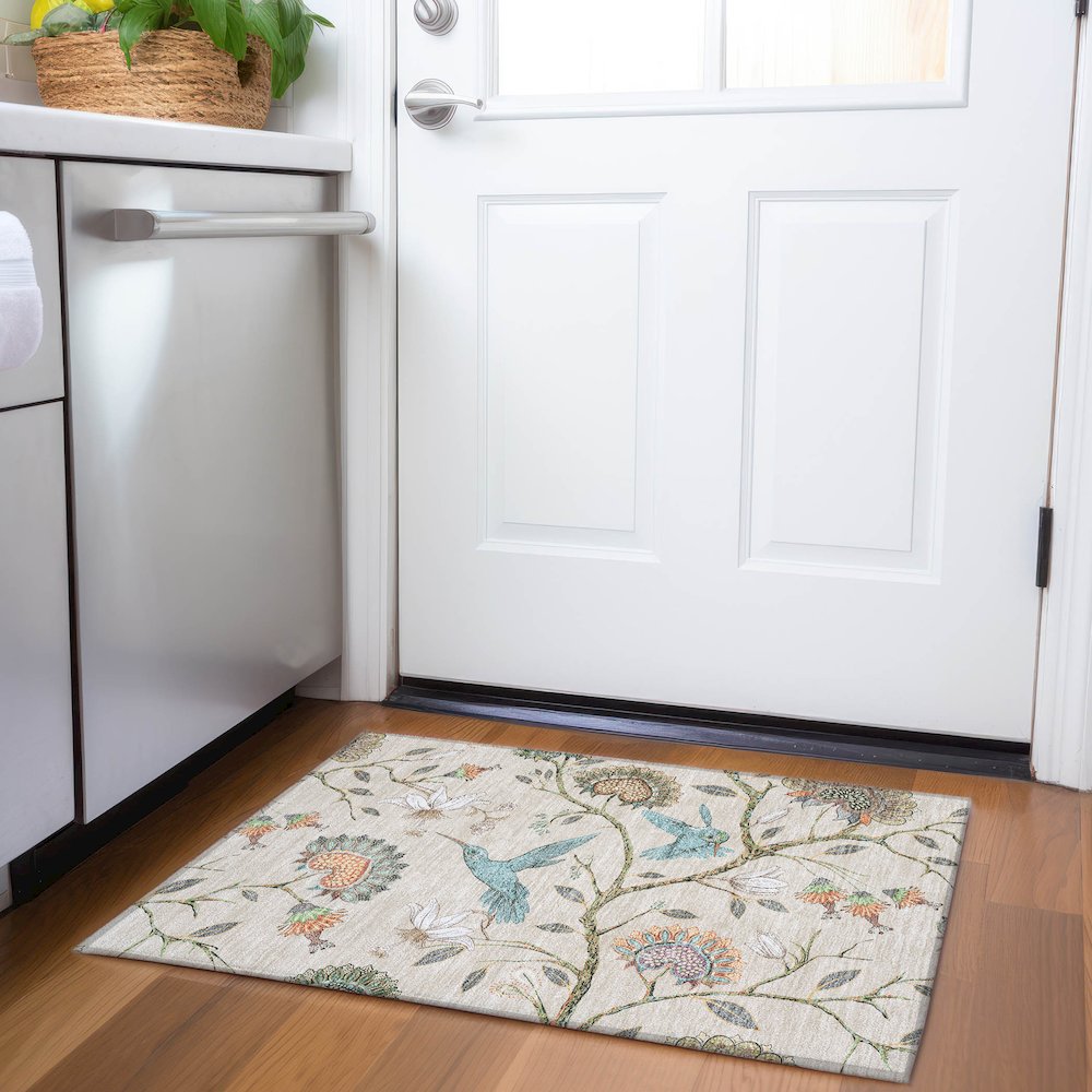 Premium Machine Washable Mayfield  Beige 1'8" x 2'6" Rug. Picture 5