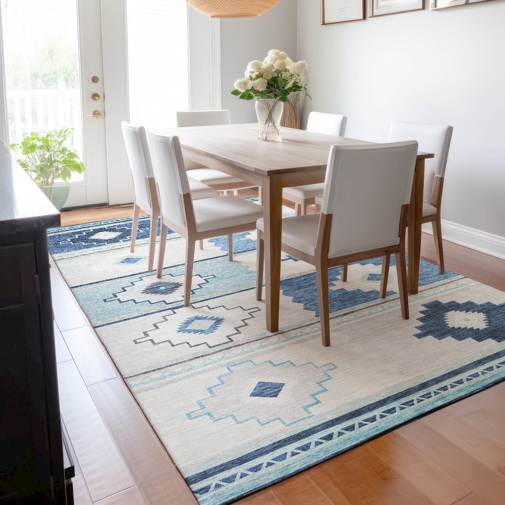 Premium Machine Washable Mayfield  Blue 2'6" x 3'10" Rug. Picture 6
