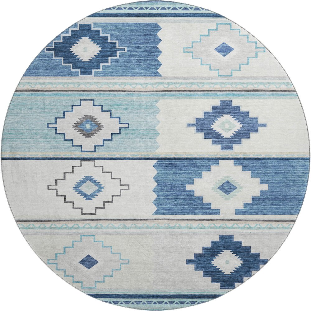 Premium Machine Washable Mayfield  Blue 8' x 8' Round Rug. Picture 1