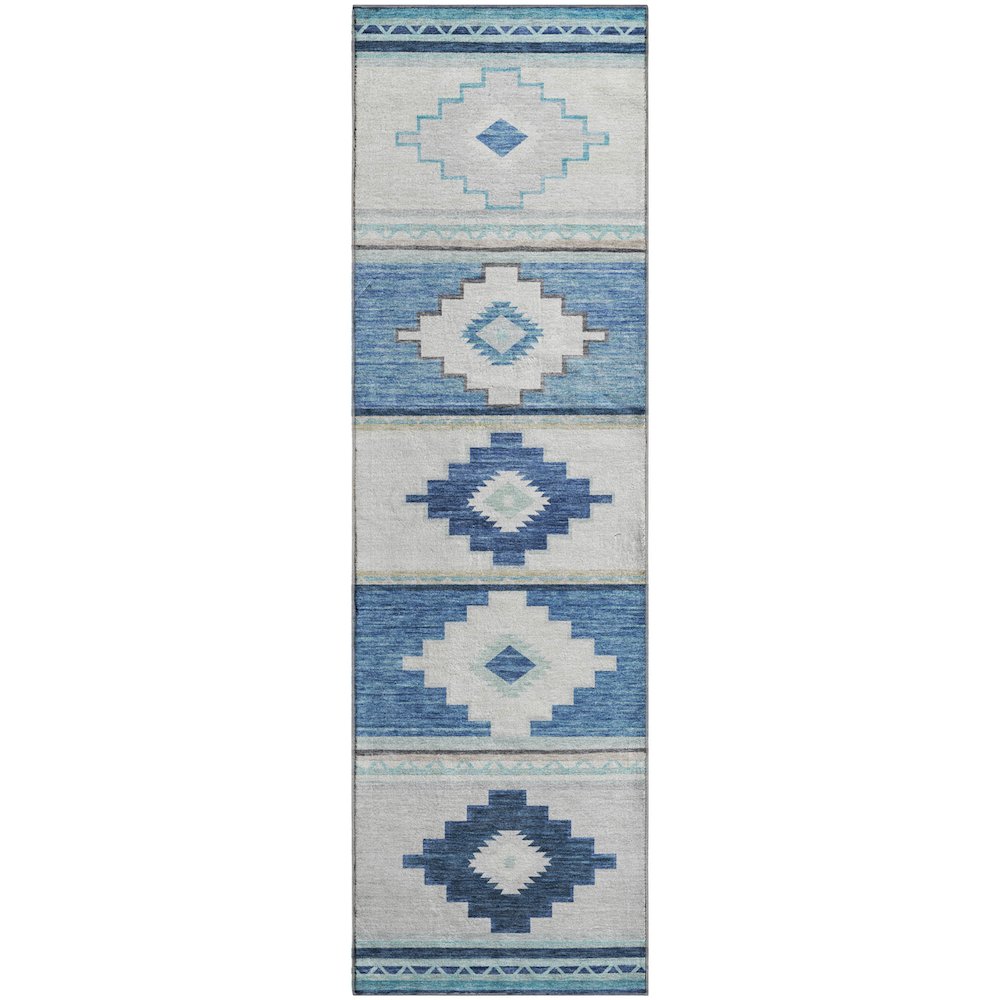 Premium Machine Washable Mayfield  Blue 2'3" x 7'6" Runner Rug. Picture 1
