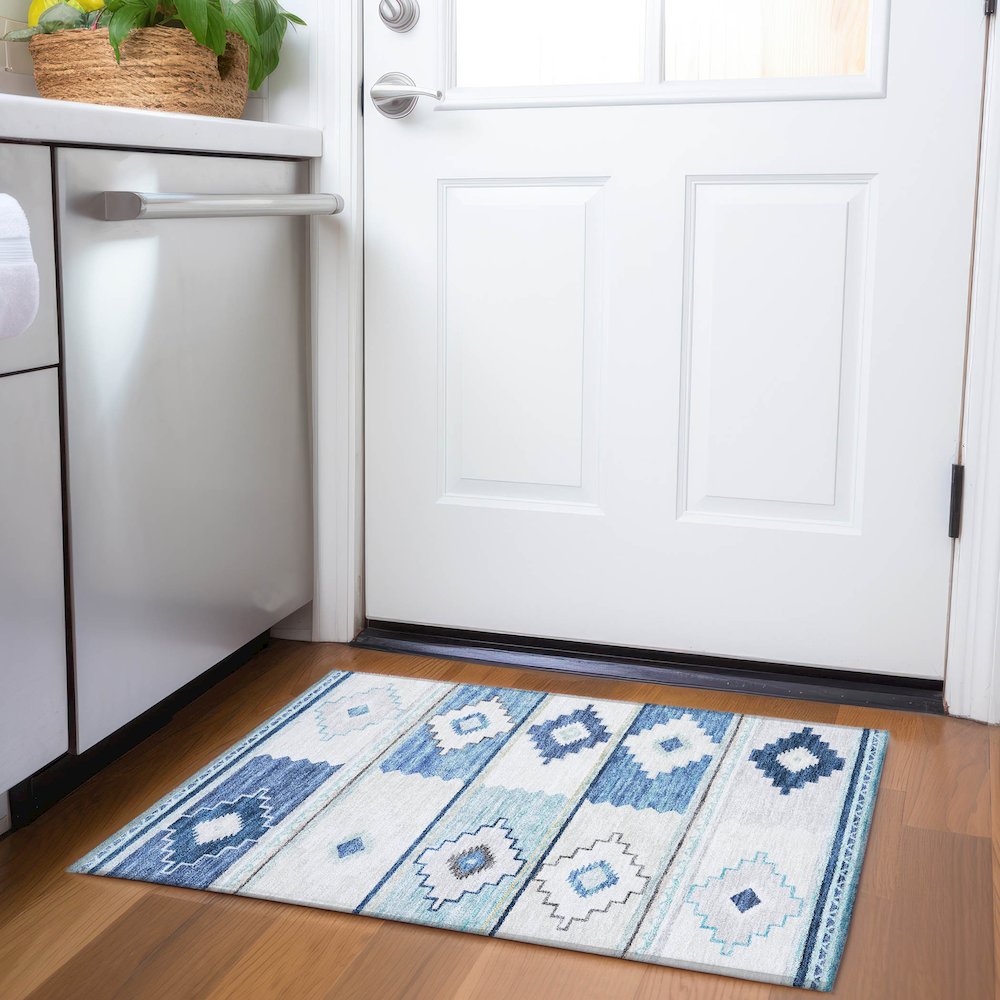 Premium Machine Washable Mayfield  Blue 1'8" x 2'6" Rug. Picture 5