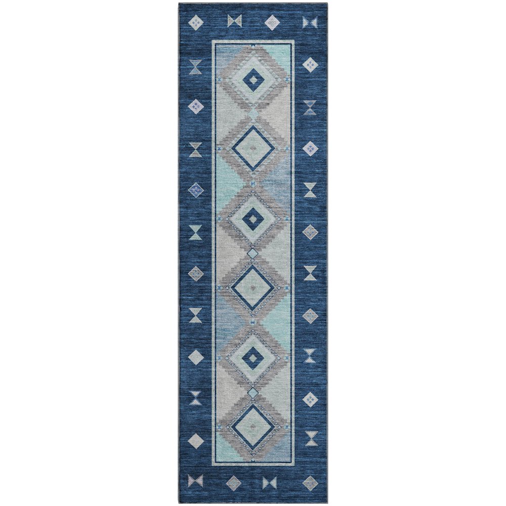 Premium Machine Washable Mayfield  Blue 2'3" x 7'6" Runner Rug. Picture 1