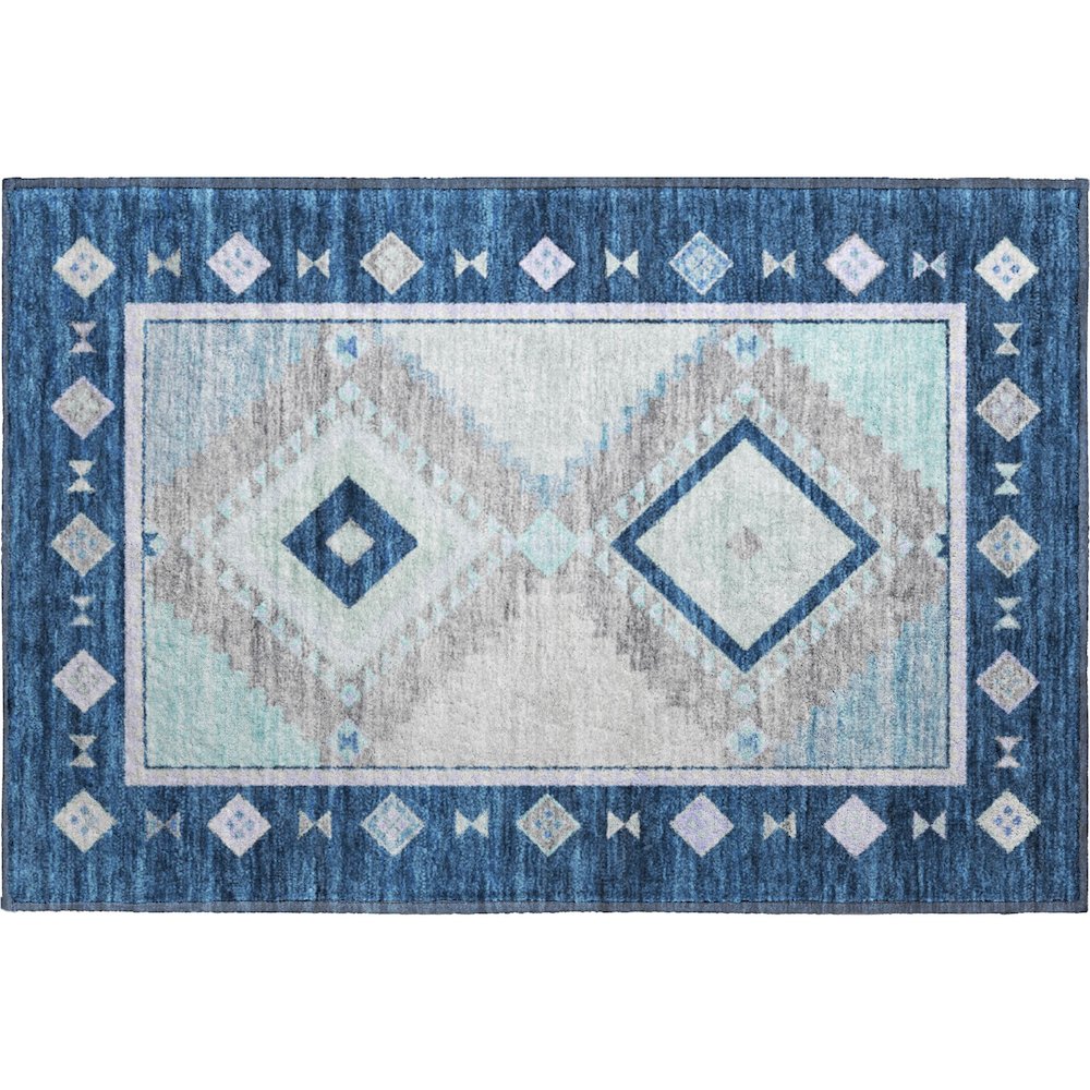 Premium Machine Washable Mayfield  Blue 1'8" x 2'6" Rug. Picture 1