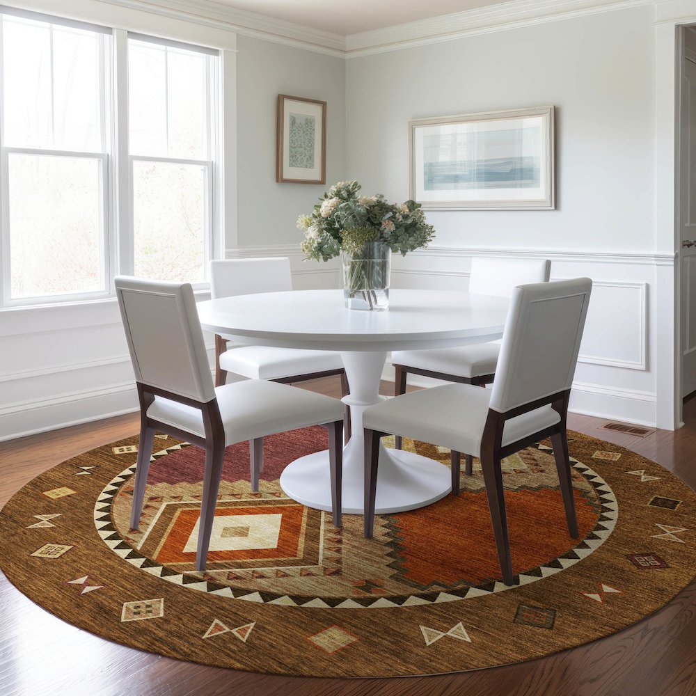 Premium Machine Washable Mayfield  Brown 8' x 8' Round Rug. Picture 5