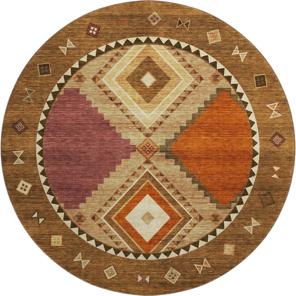 Premium Machine Washable Mayfield  Brown 8' x 8' Round Rug. Picture 1