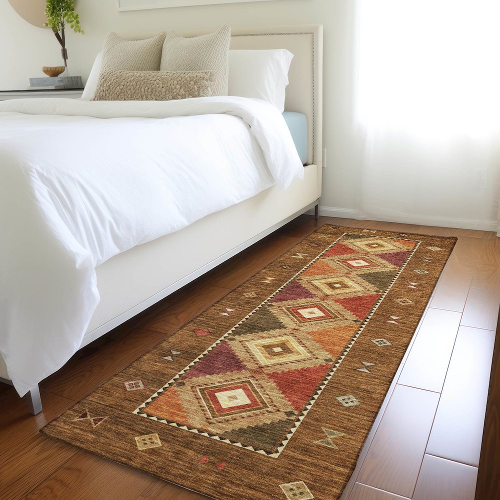 Premium Machine Washable Mayfield  Brown 2'3" x 7'6" Runner Rug. Picture 5