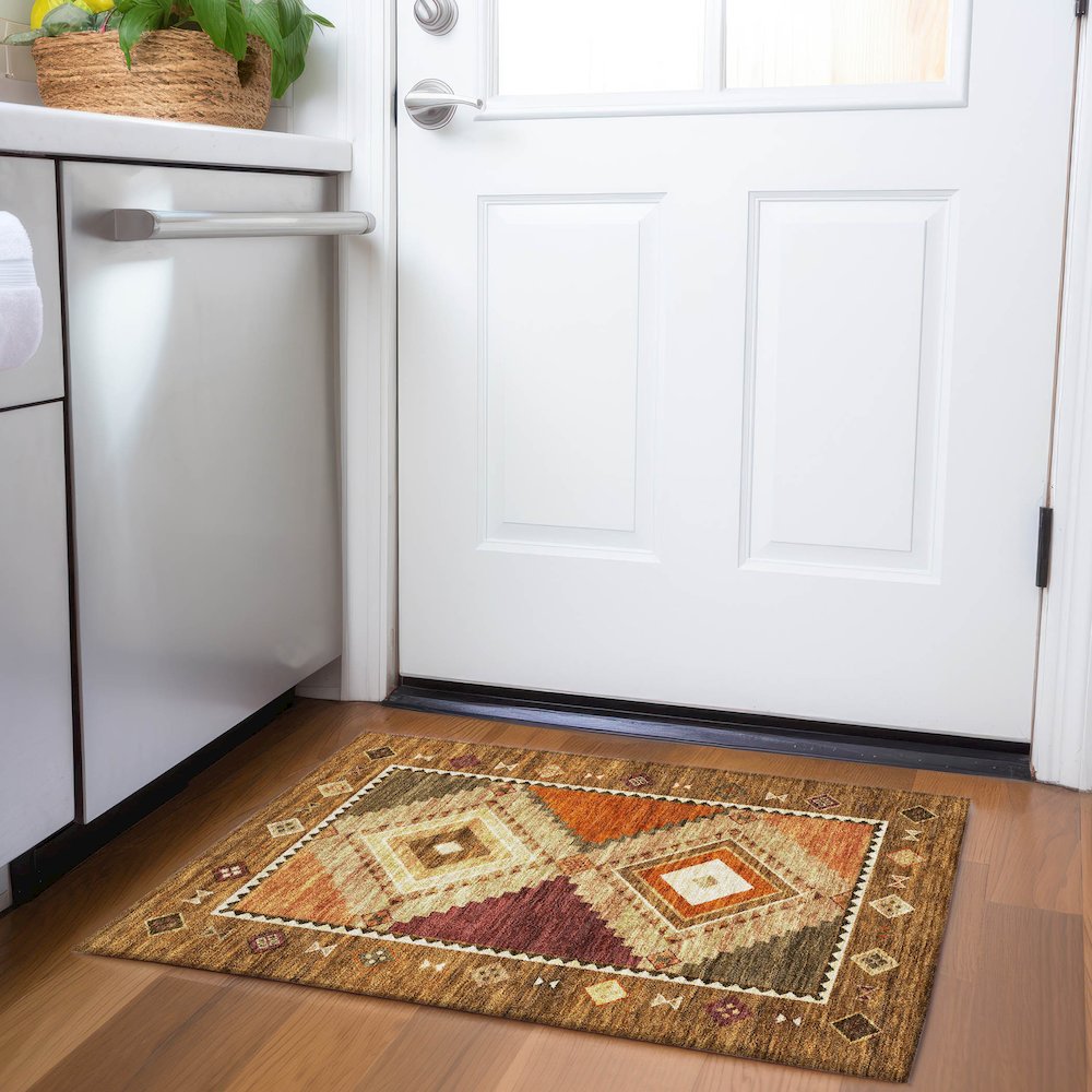Premium Machine Washable Mayfield  Brown 1'8" x 2'6" Rug. Picture 5