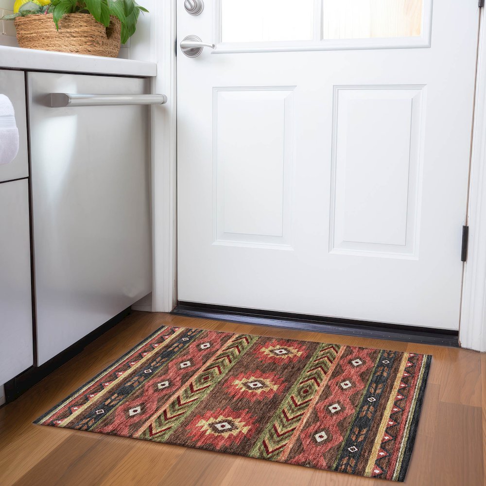 Premium Machine Washable Mayfield  Brown 1'8" x 2'6" Rug. Picture 5