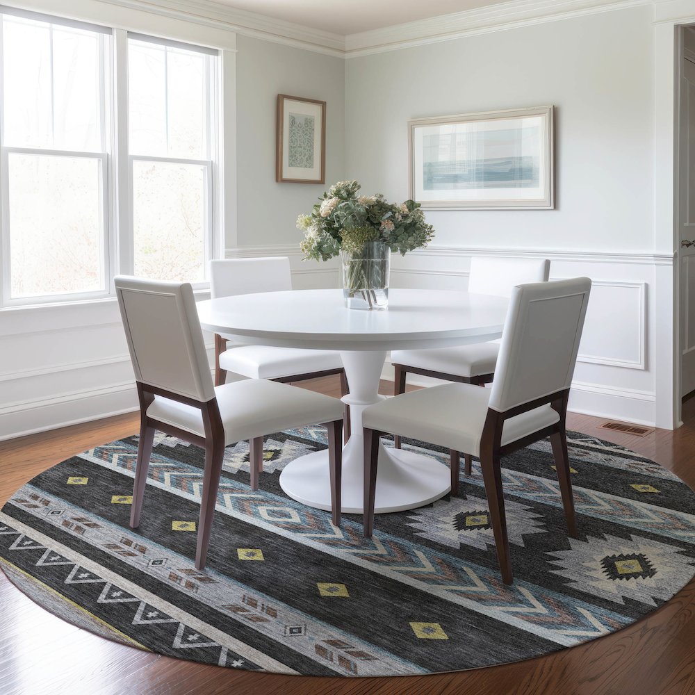 Premium Machine Washable Mayfield  Midnight 8' x 8' Round Rug. Picture 5