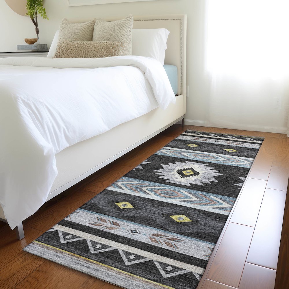 Premium Machine Washable Mayfield  Midnight 2'3" x 7'6" Runner Rug. Picture 5