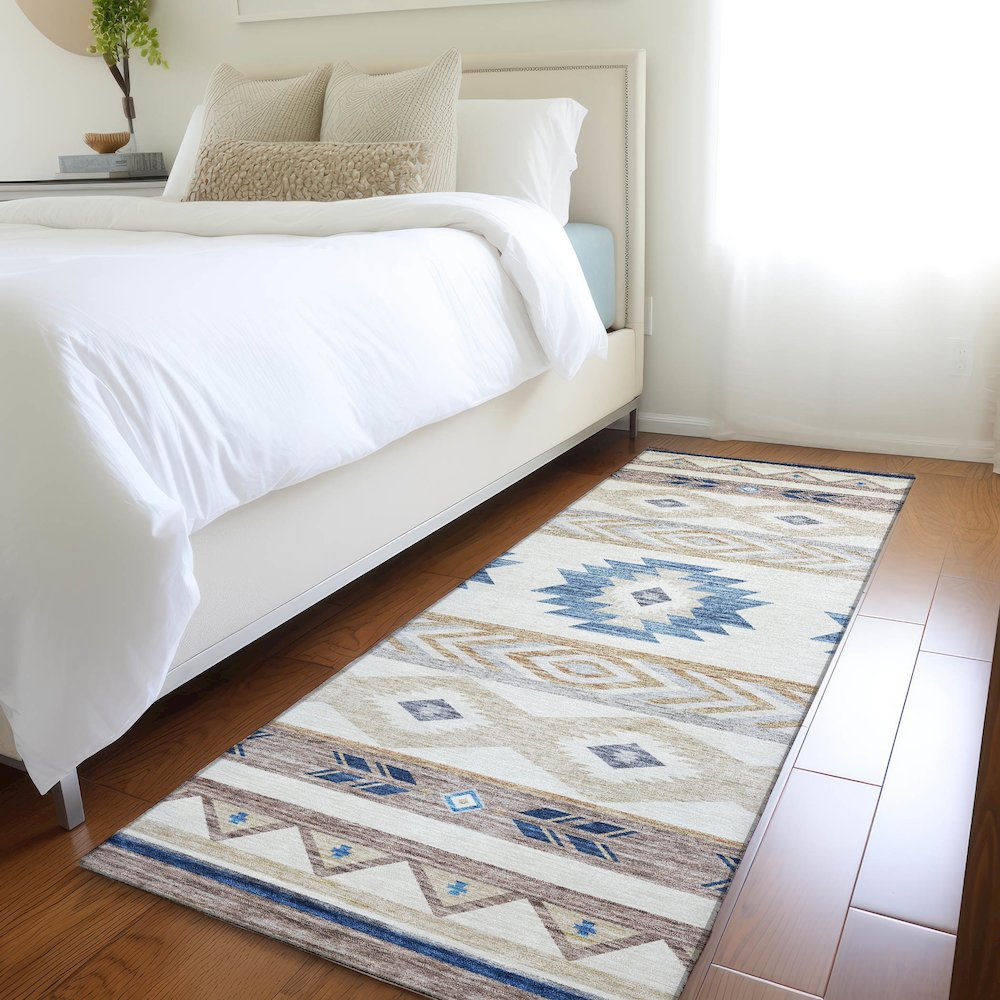 Premium Machine Washable Mayfield  Taupe 2'3" x 7'6" Runner Rug. Picture 5