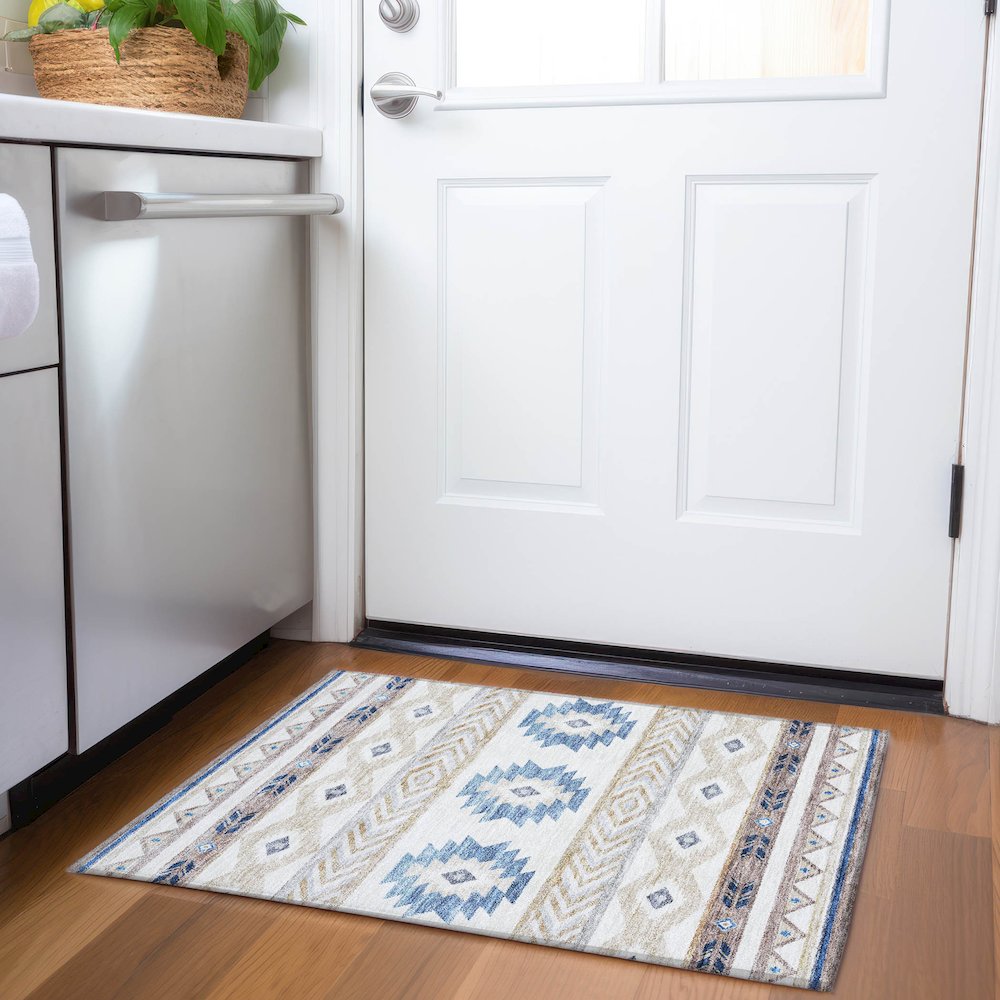 Premium Machine Washable Mayfield  Taupe 1'8" x 2'6" Rug. Picture 5