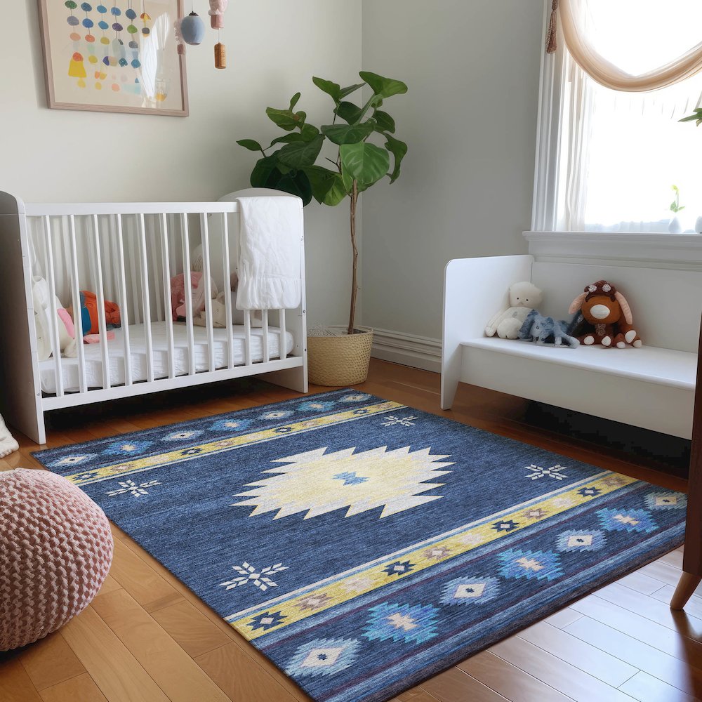 Premium Machine Washable Mayfield  Blue 2'6" x 3'10" Rug. Picture 5