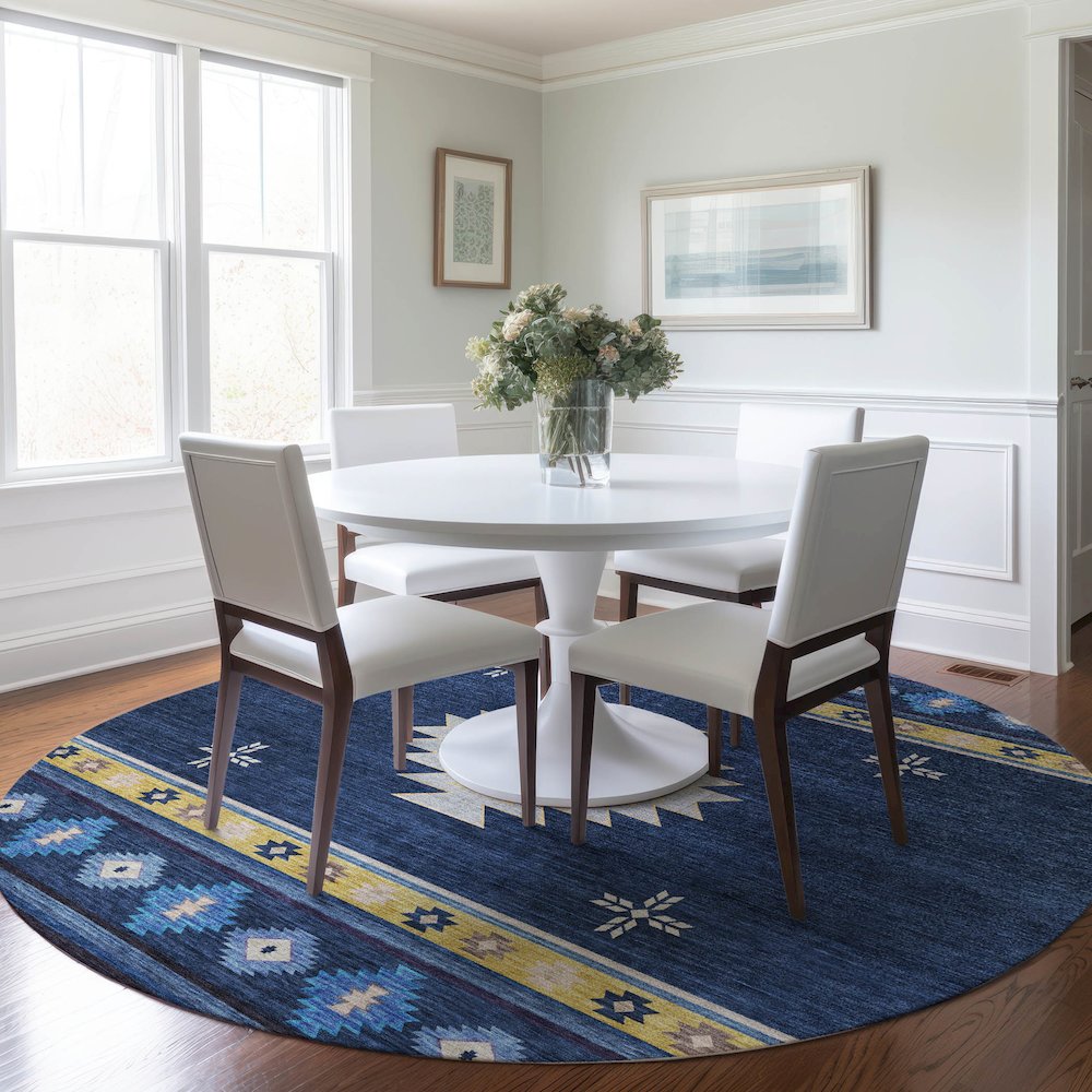 Premium Machine Washable Mayfield  Blue 8' x 8' Round Rug. Picture 5