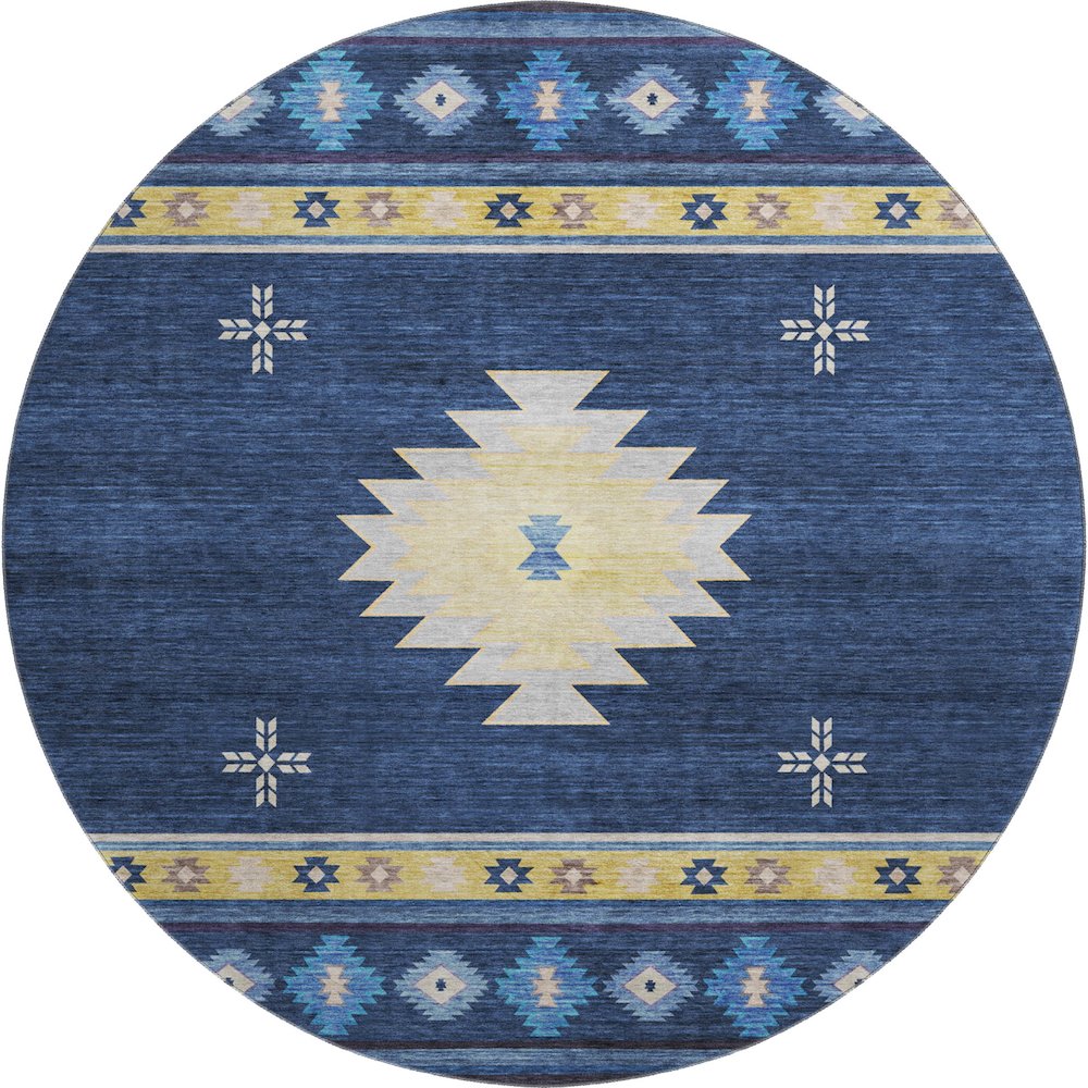 Premium Machine Washable Mayfield  Blue 8' x 8' Round Rug. Picture 1