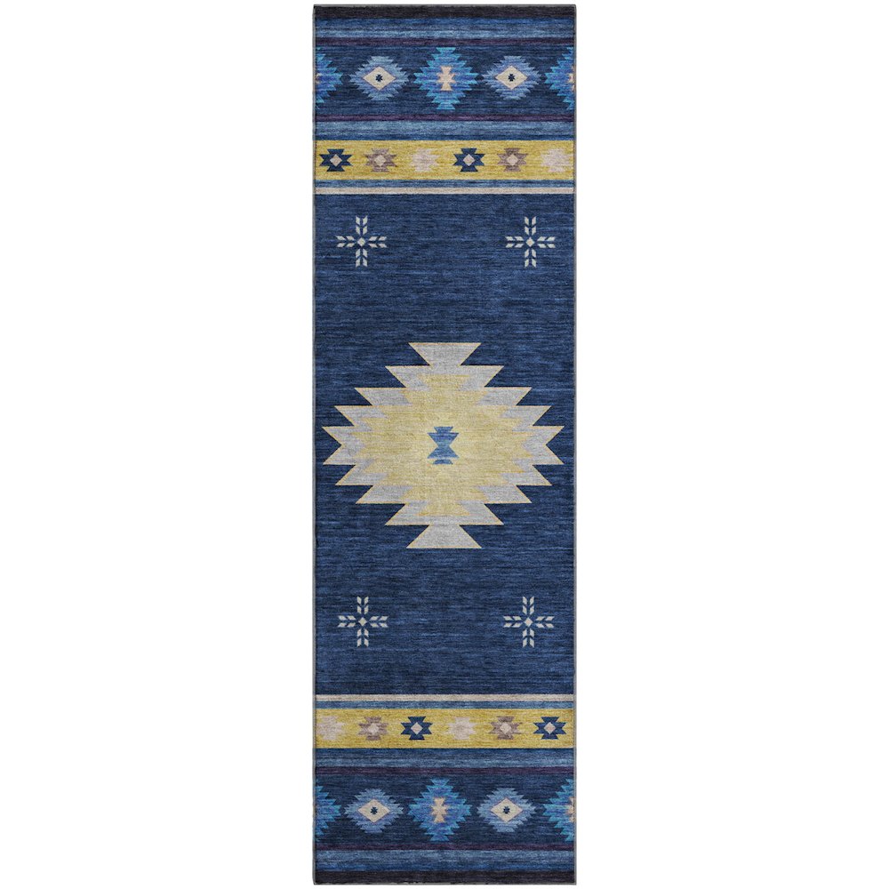 Premium Machine Washable Mayfield  Blue 2'3" x 7'6" Runner Rug. Picture 1