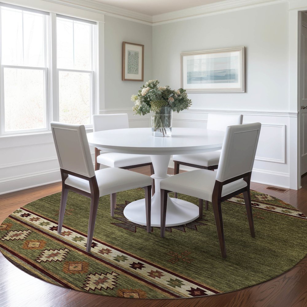 Premium Machine Washable Mayfield  Green 8' x 8' Round Rug. Picture 5