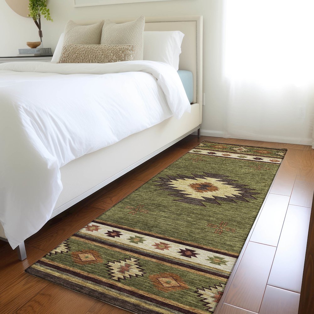 Premium Machine Washable Mayfield  Green 2'3" x 7'6" Runner Rug. Picture 5
