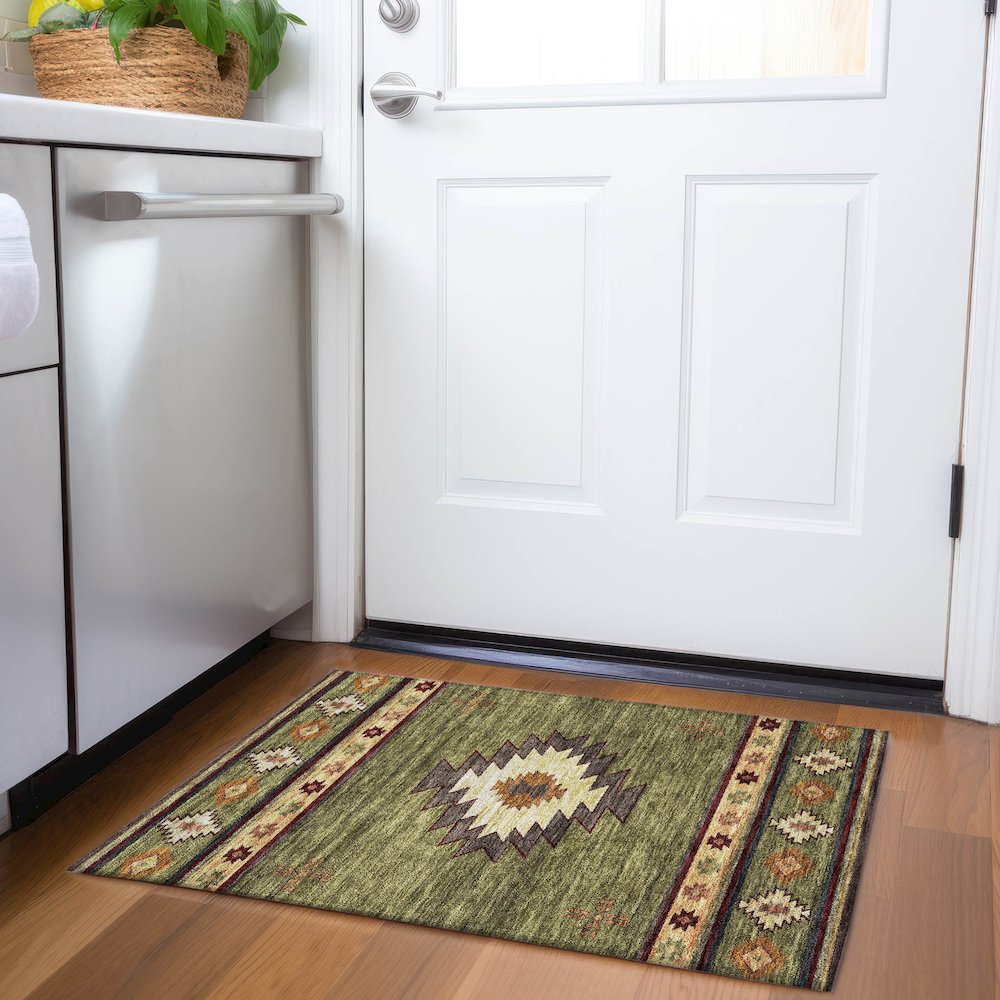 Premium Machine Washable Mayfield  Green 1'8" x 2'6" Rug. Picture 5