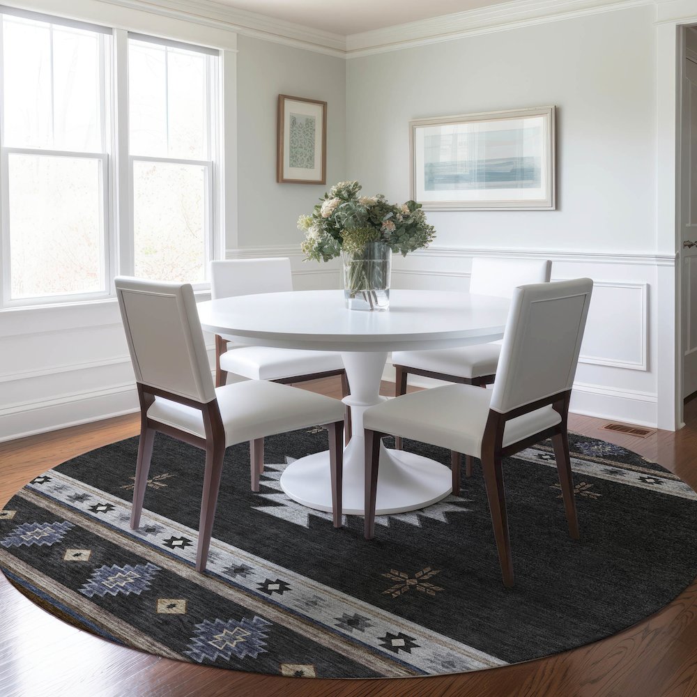 Premium Machine Washable Mayfield  Midnight 8' x 8' Round Rug. Picture 5