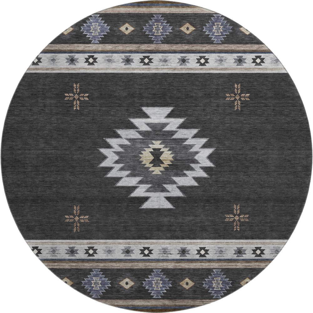 Premium Machine Washable Mayfield  Midnight 8' x 8' Round Rug. Picture 1